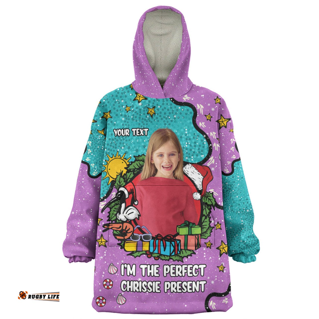 Australia Christmas Custom I'm the Perfect Present Purple Wearable Blanket Hoodie Aussie Oodie