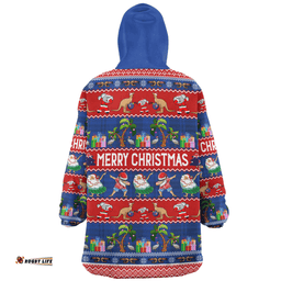 Australia Christmas Custom Tropical Ugly Xmas Santa Dapping And Dancing Wearable Blanket Hoodie Aussie Oodie