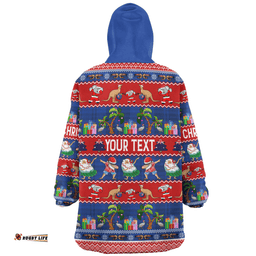 Australia Christmas Custom Tropical Ugly Xmas Santa Dapping And Dancing Wearable Blanket Hoodie Aussie Oodie