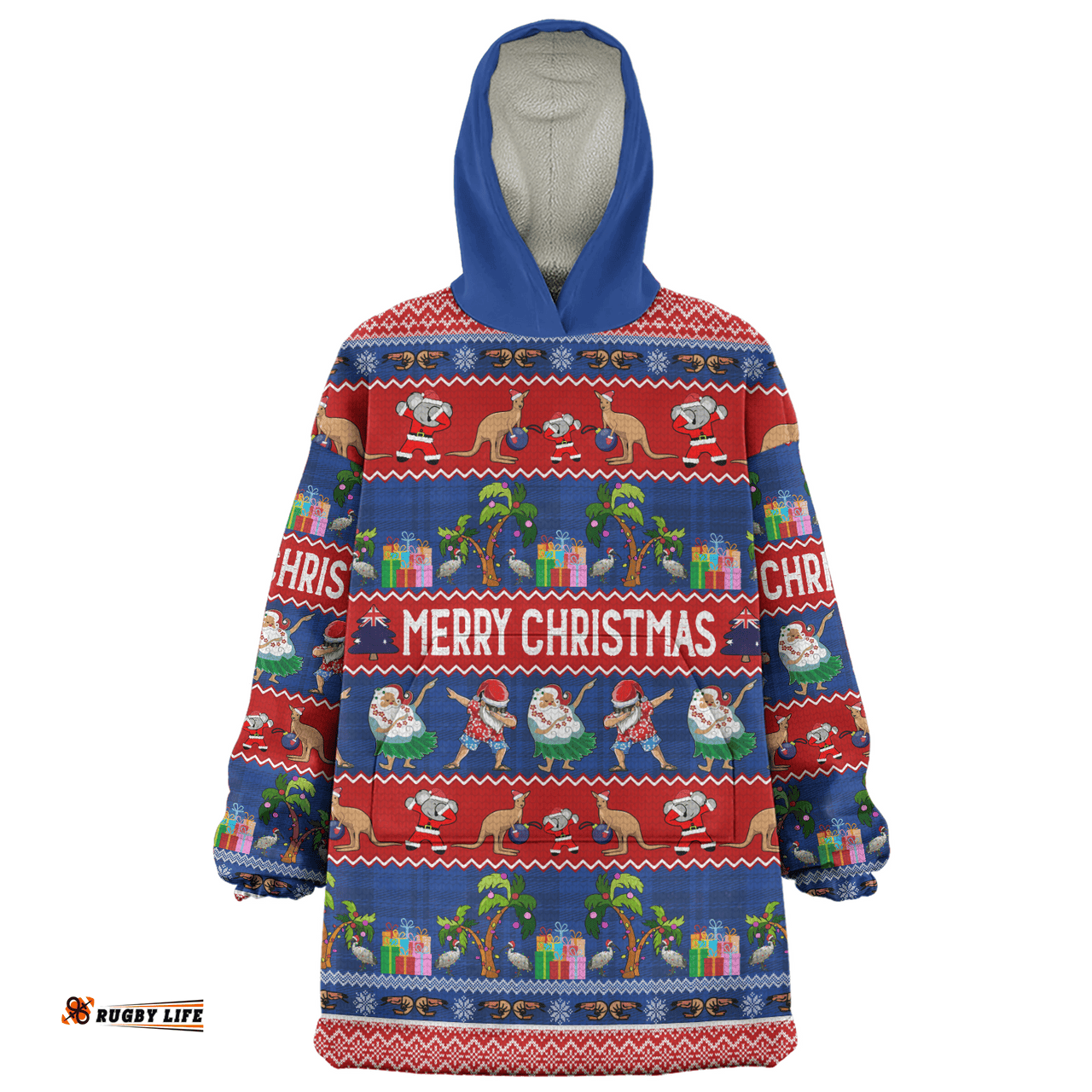 Australia Christmas Custom Tropical Ugly Xmas Santa Dapping And Dancing Wearable Blanket Hoodie Aussie Oodie