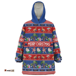 Australia Christmas Custom Tropical Ugly Xmas Santa Dapping And Dancing Wearable Blanket Hoodie Aussie Oodie