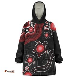 Australia Aboriginal Turtle Dreaming Journey Featuring Dot Art Red Wearable Blanket Hoodie Aussie Oodie