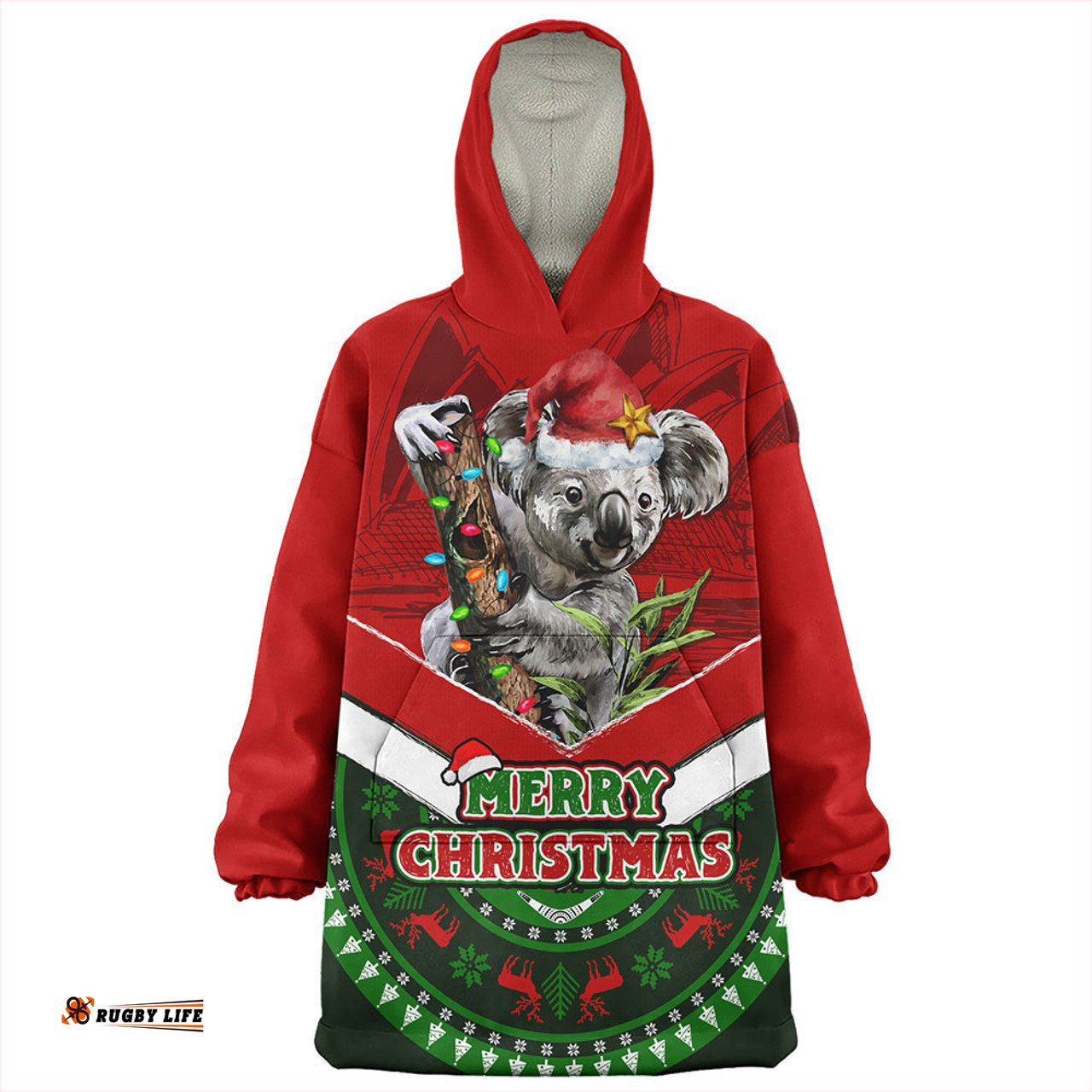 Australia Holiday Koala Merry Christmas Red Wearable Blanket Hoodie Aussie Oodie
