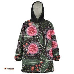 Australia Flowers Aboriginal Aboriginal Style Australian Hakea Flower Wearable Blanket Hoodie Aussie Oodie