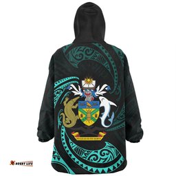Australia South Sea Islanders Solomon Islands Turquoise Tribal Wave Pattern Wearable Blanket Hoodie Aussie Oodie