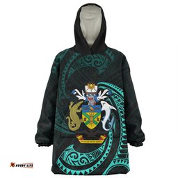 Australia South Sea Islanders Solomon Islands Turquoise Tribal Wave Pattern Wearable Blanket Hoodie Aussie Oodie