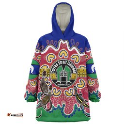 Australia Torres Strait Islands Custom Torres Strait Islanders Dhari With Goannas And Dot Art Reunion Wearable Blanket Hoodie Aussie Oodie