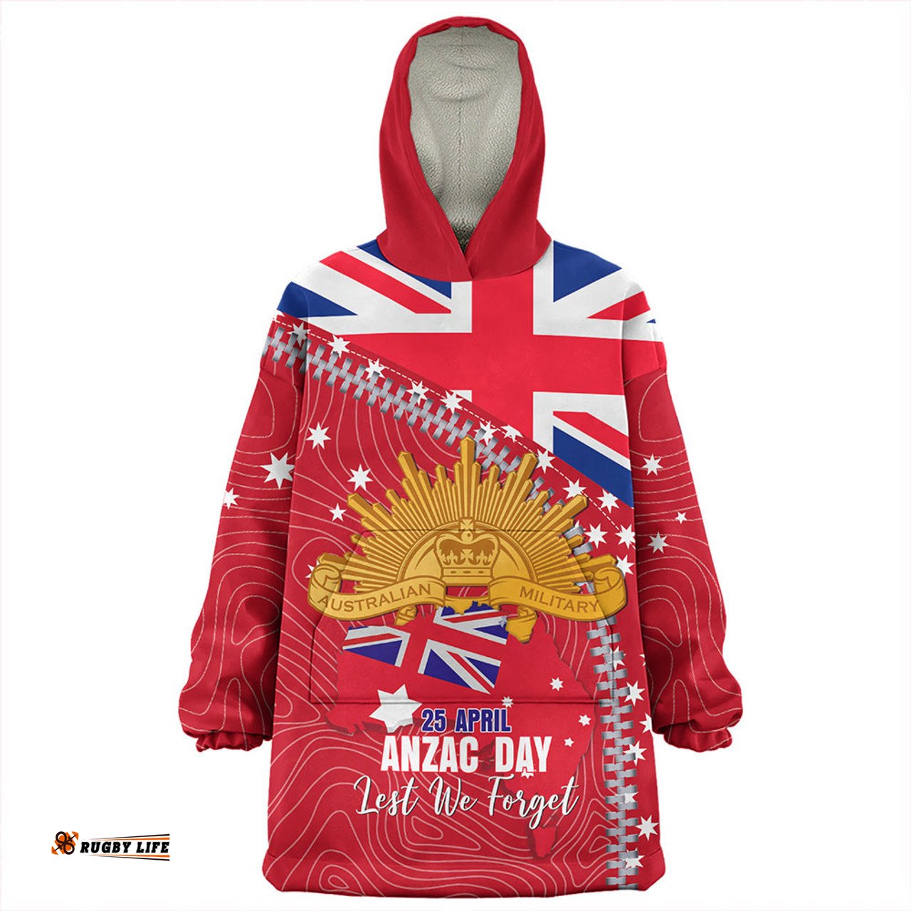 Australia Anzac Day Lest We Forget Australian Red Ensign Wearable Blanket Hoodie Aussie Oodie