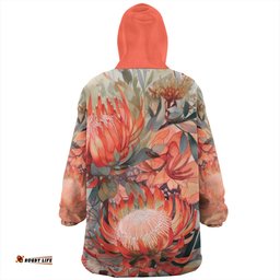 Australia Waratah Red Orange Waratah Flowers Art Wearable Blanket Hoodie Aussie Oodie