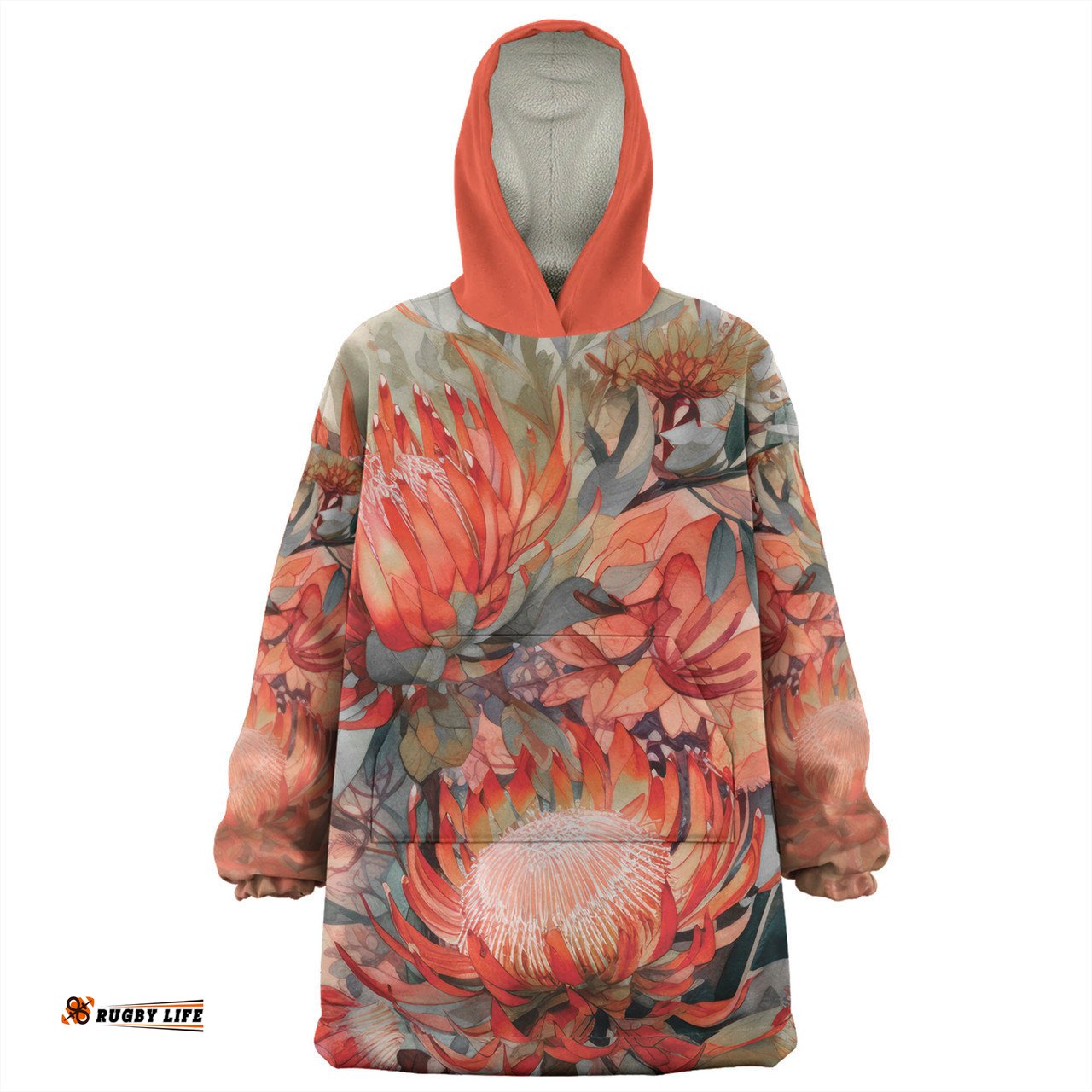 Australia Waratah Red Orange Waratah Flowers Art Wearable Blanket Hoodie Aussie Oodie