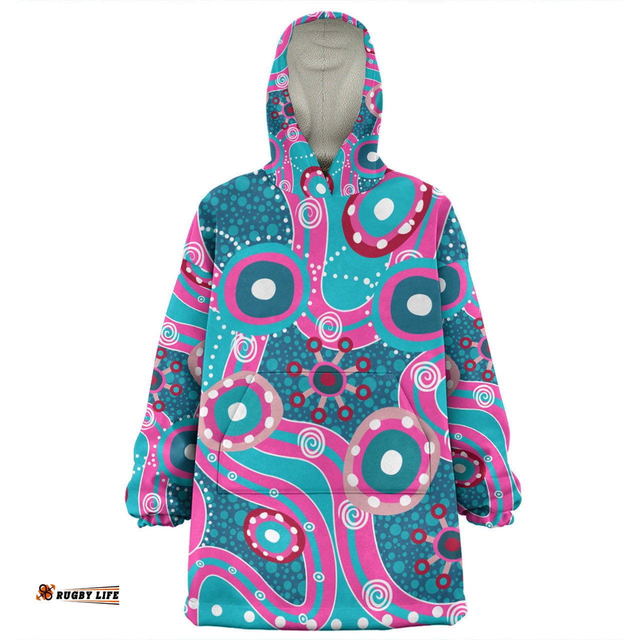 Australia Aboriginal Pink Aboriginal Dot Art Inspired Wearable Blanket Hoodie Aussie Oodie