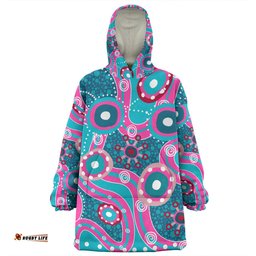 Australia Aboriginal Pink Aboriginal Dot Art Inspired Wearable Blanket Hoodie Aussie Oodie
