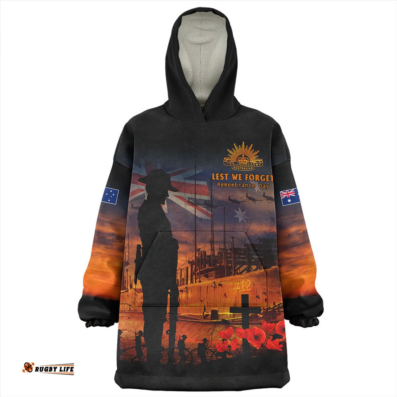 Australia Sunset Of Sacrifice And Remembrance Day Honor Orange Wearable Blanket Hoodie Aussie Oodie