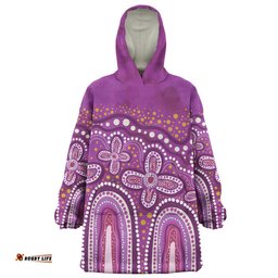 Australia Aboriginal Dot painting illustration in Aboriginal style Pink Wearable Blanket Hoodie Aussie Oodie