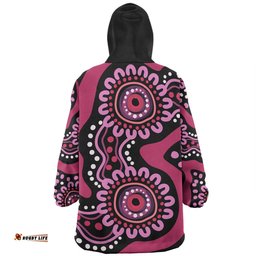 Australia Dot Painting Inspired Aboriginal Pink Flowers Aboriginal Dot Art Wearable Blanket Hoodie Aussie Oodie