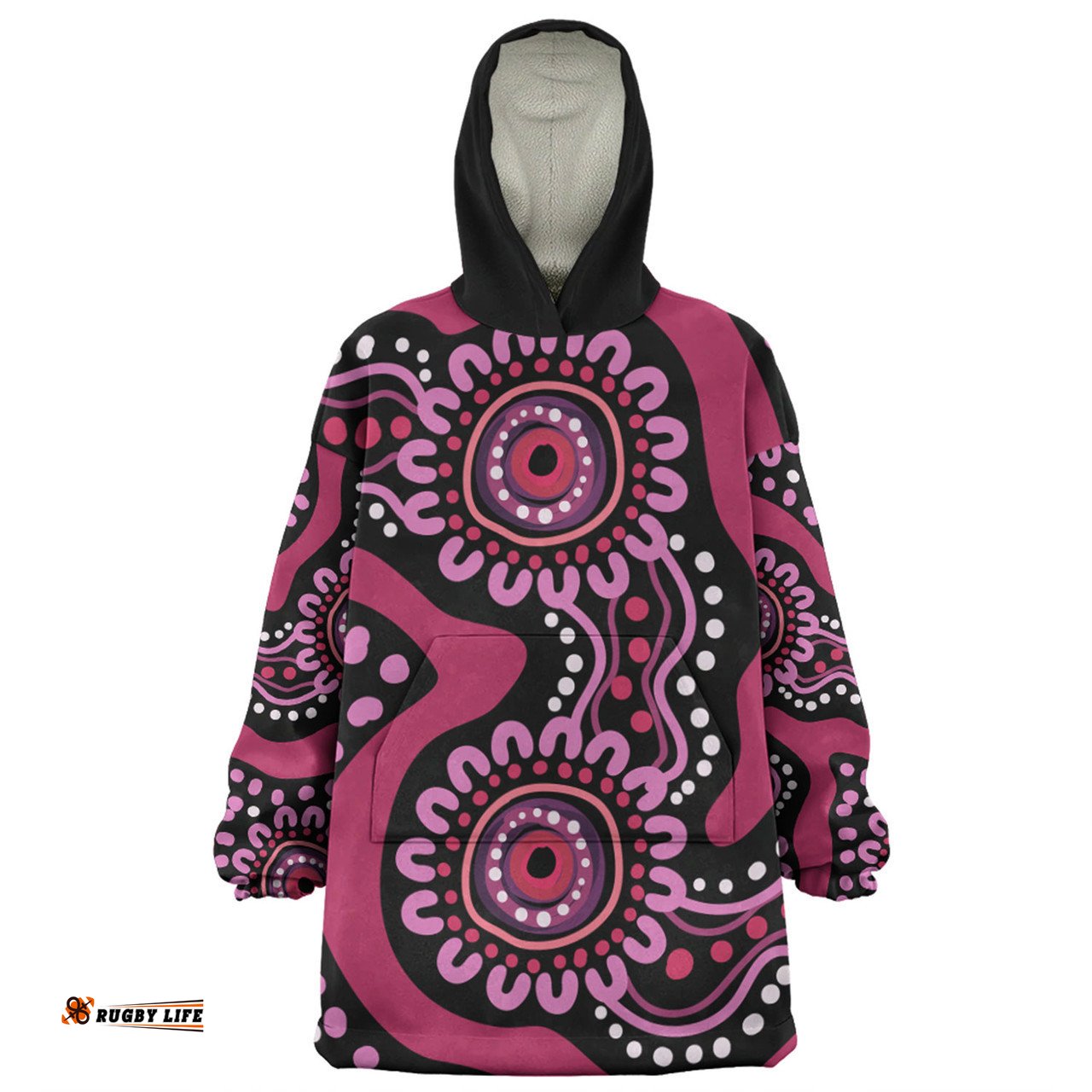 Australia Dot Painting Inspired Aboriginal Pink Flowers Aboriginal Dot Art Wearable Blanket Hoodie Aussie Oodie