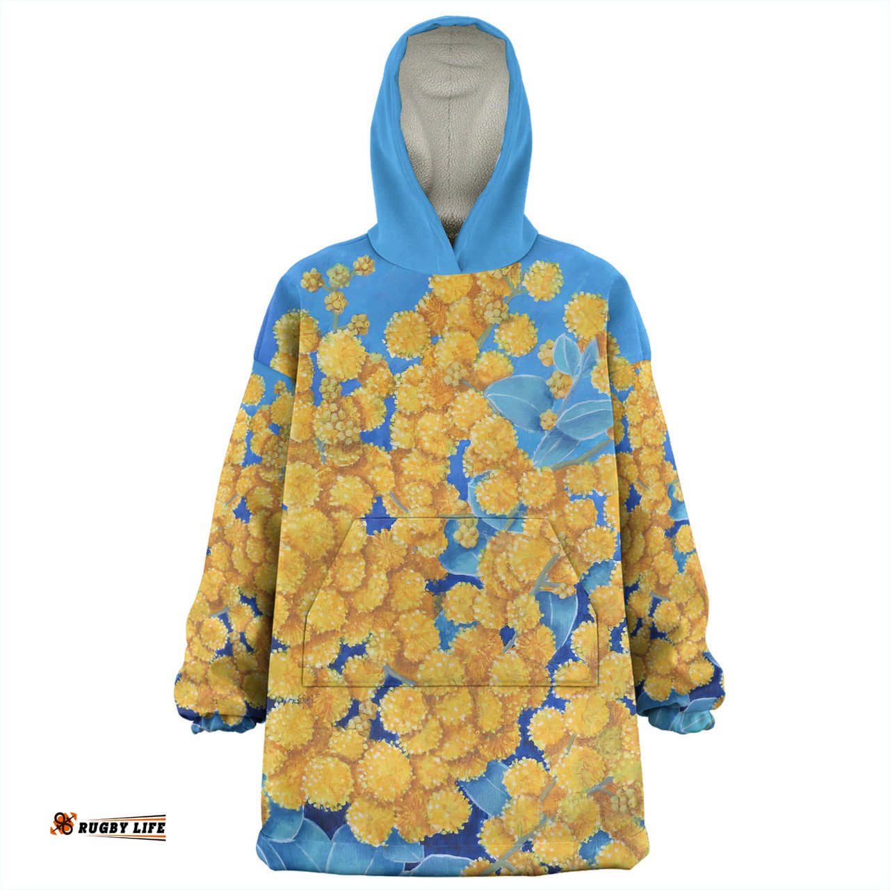 Australia Golden Wattle Golden Wattle Blue Background Oil Painting Art Wearable Blanket Hoodie Aussie Oodie