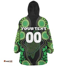 Australia Aboriginal Art Green Turtle Inspired Wearable Blanket Hoodie Aussie Oodie