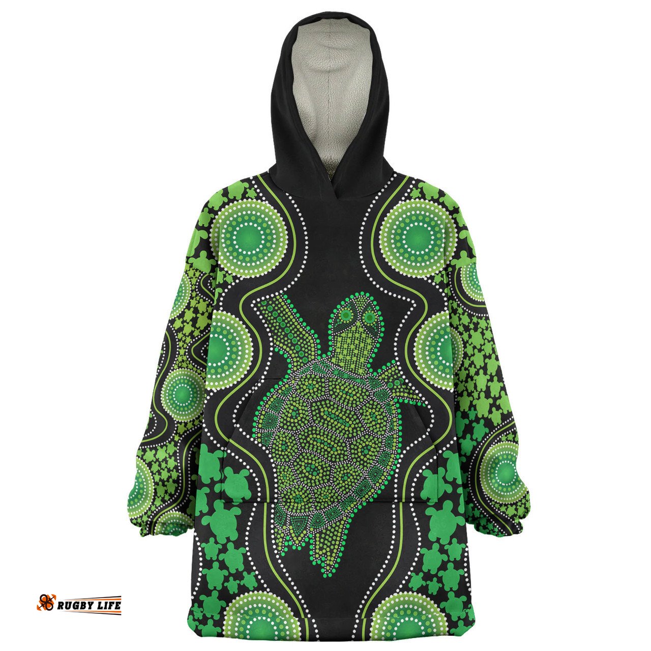 Australia Aboriginal Art Green Turtle Inspired Wearable Blanket Hoodie Aussie Oodie