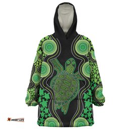 Australia Aboriginal Art Green Turtle Inspired Wearable Blanket Hoodie Aussie Oodie