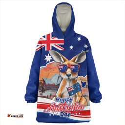 Australia Happy Australia Day Kangaroo With Sydney Opera House At Sunset Wearable Blanket Hoodie Aussie Oodie