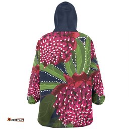Australia Flowers Aboriginal Australian Waratah Flower Art Wearable Blanket Hoodie Aussie Oodie