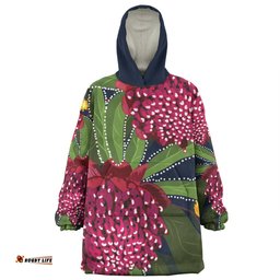 Australia Flowers Aboriginal Australian Waratah Flower Art Wearable Blanket Hoodie Aussie Oodie