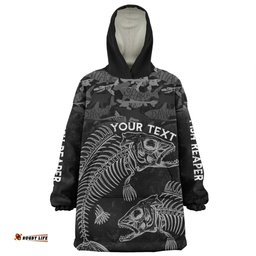 Australia Fishing Custom Fish Reaper Fish Skeleton Grey Wearable Blanket Hoodie Aussie Oodie