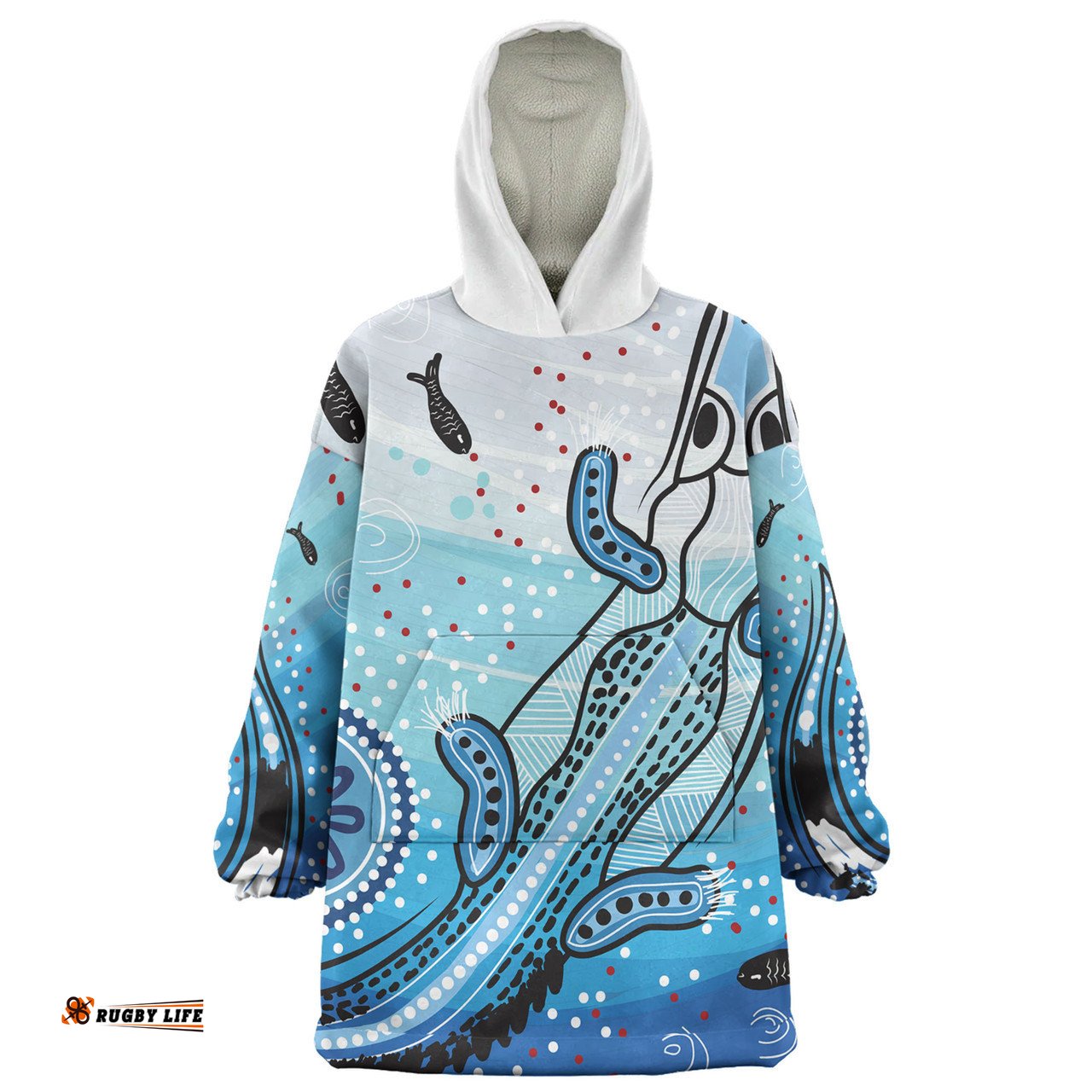 Australia Crocodile Aboriginal Dot Artwork With Crocodile Wearable Blanket Hoodie Aussie Oodie