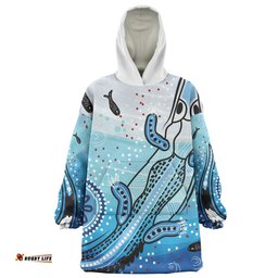 Australia Crocodile Aboriginal Dot Artwork With Crocodile Wearable Blanket Hoodie Aussie Oodie