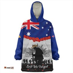 Australia Anzac Day Lest We Forget Honoring The Anzac Spirit Gray Wearable Blanket Hoodie Aussie Oodie