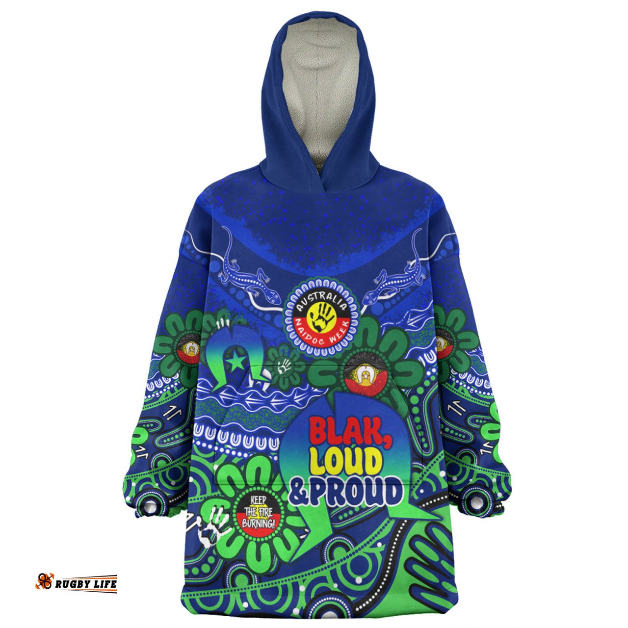 Australia Naidoc Week Torres Strait Symbol With Aboriginal Pattern Inspired Blue Wearable Blanket Hoodie Aussie Oodie