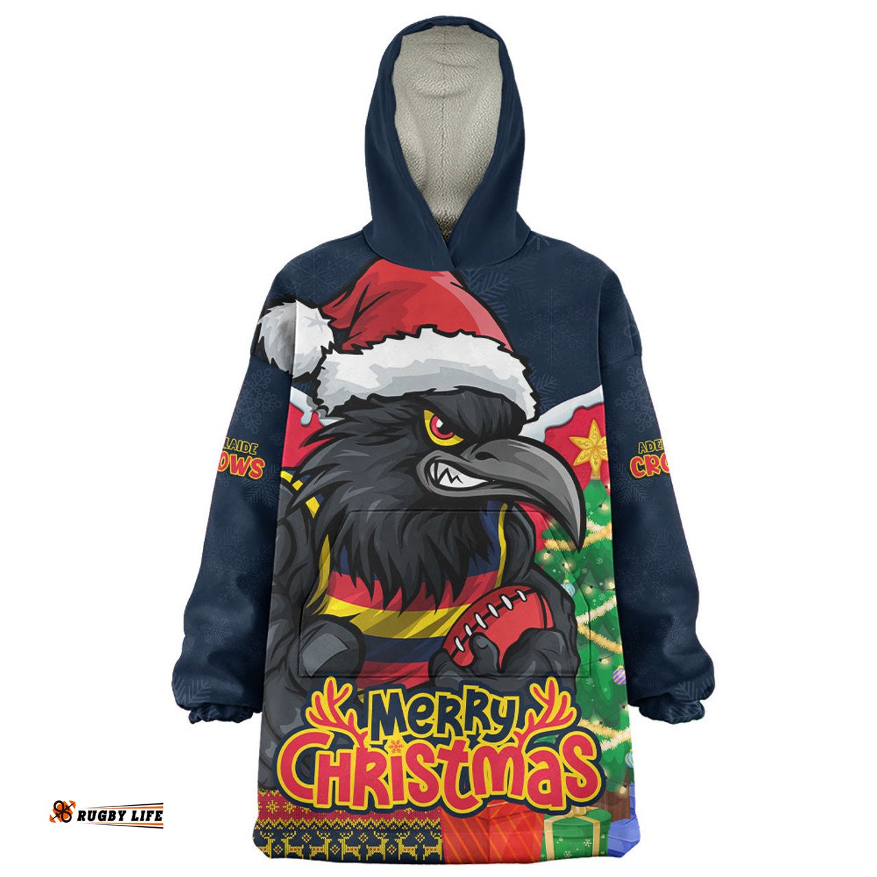 Adelaide Crows Santa Scoring Touchdown On Christmas Game Day Wearable Blanket Hoodie Aussie Oodie