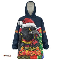 Adelaide Crows Santa Scoring Touchdown On Christmas Game Day Wearable Blanket Hoodie Aussie Oodie
