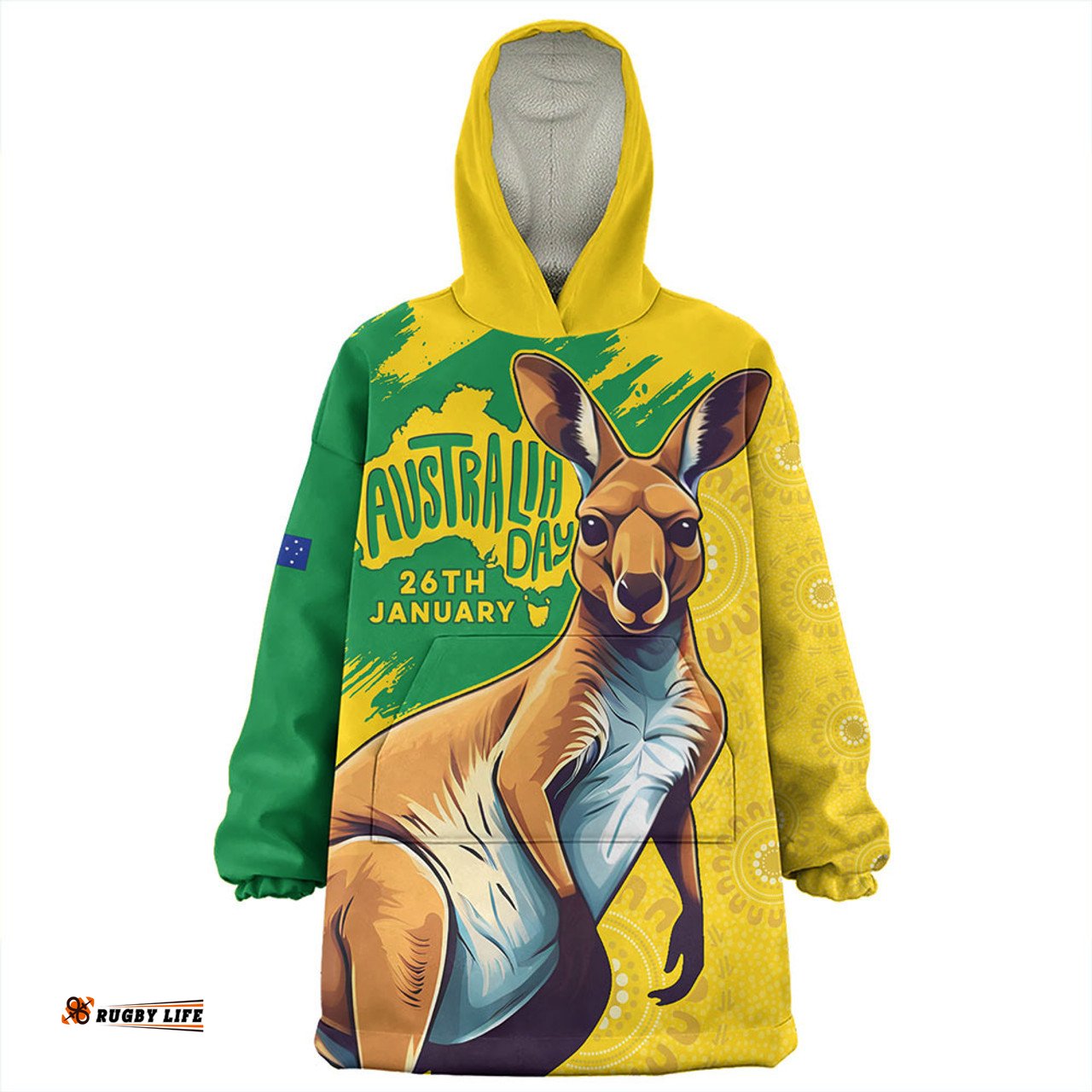 Australia Australia Day Kangaroo Art With Aboriginal Pattern Inspired Wearable Blanket Hoodie Aussie Oodie