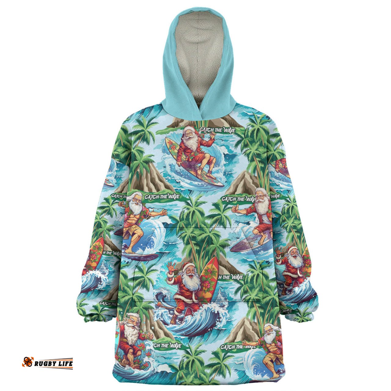 Australia Christmas Surfing Funny Santa Surfing Christmas Wearable Blanket Hoodie Aussie Oodie
