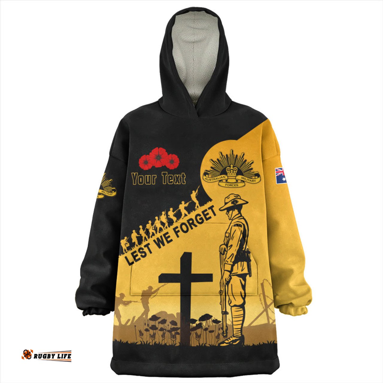 Australia Custom Anzac Day Soldiers Lest We Forget Poppy Wearable Blanket Hoodie Aussie Oodie