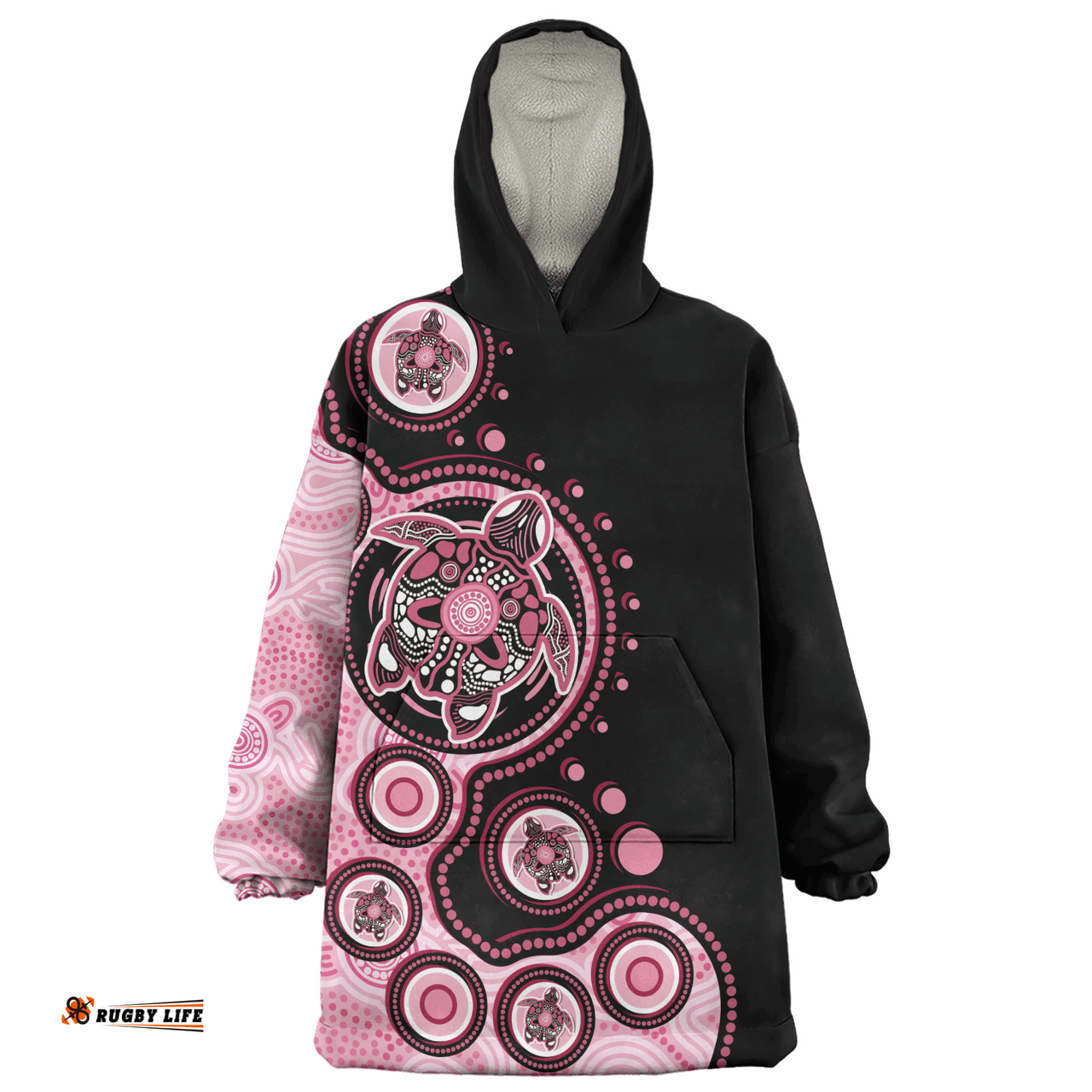 Australia Indigenous Turtle Aboriginal Dot Art Pink Wearable Blanket Hoodie Aussie Oodie