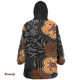 Australia Aboriginal Aboriginal Dot Art With Bush Flowers Wearable Blanket Hoodie Aussie Oodie