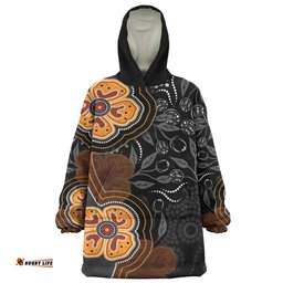 Australia Aboriginal Aboriginal Dot Art With Bush Flowers Wearable Blanket Hoodie Aussie Oodie