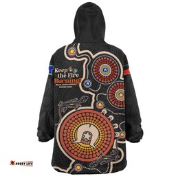 Australia Aboriginal Dot Art Inspired Naidoc Week Keep The Fire Burning! Blak, Loud & Proud Wearable Blanket Hoodie Aussie Oodie