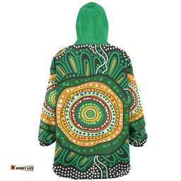 Australia Aboriginal Green Aboriginal Style Dot Painting Wearable Blanket Hoodie Aussie Oodie