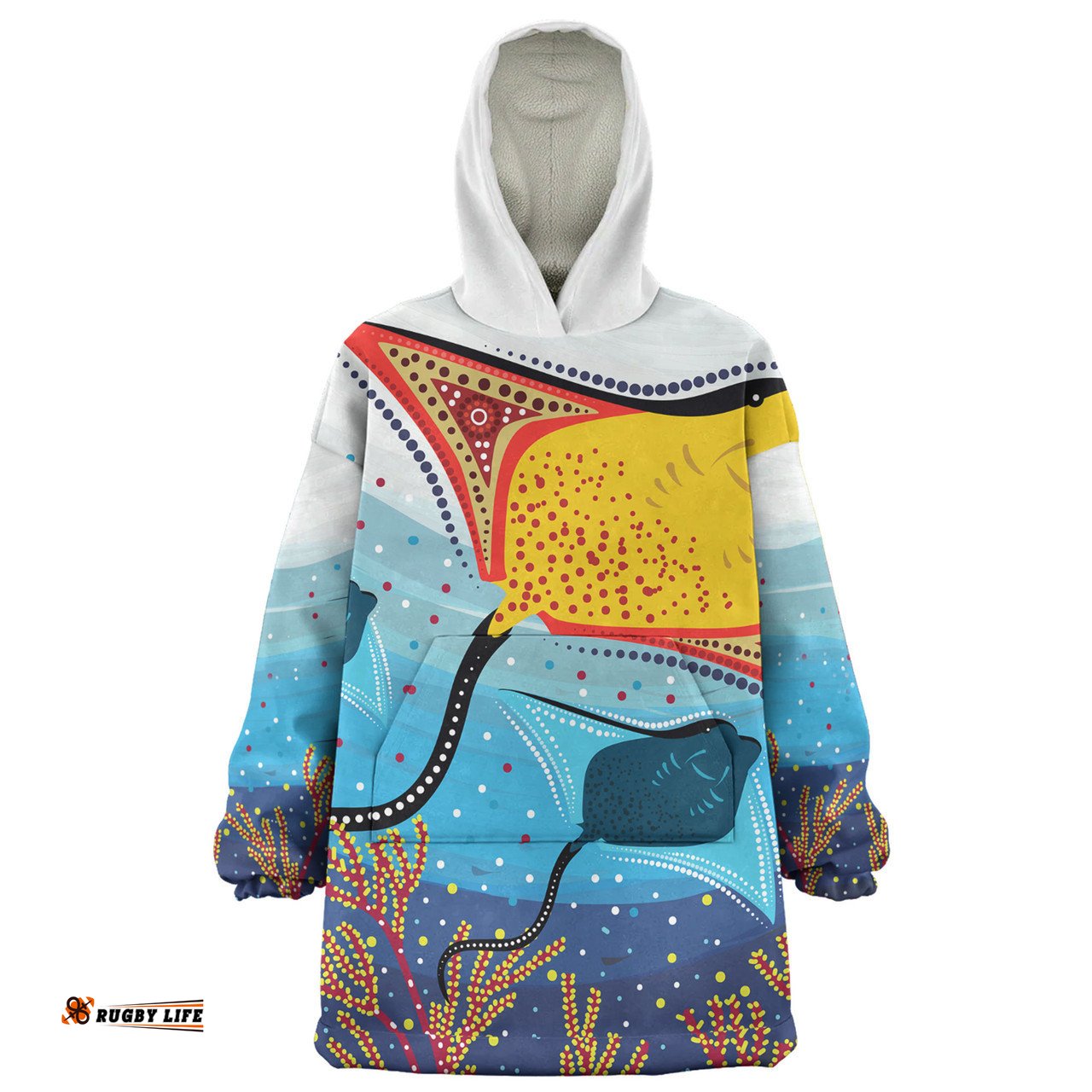 Australia Aboriginal Stingray Aboriginal Art Wearable Blanket Hoodie Aussie Oodie