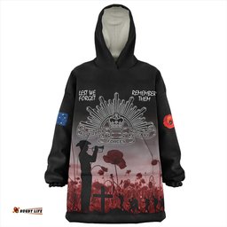 Australia Anzac Day Lest We Forget Red Wearable Blanket Hoodie Aussie Oodie