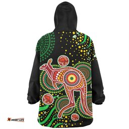 Australia Kangaroo Aboriginal Custom Aboriginal Plant With Kangaroo Colorful Art Wearable Blanket Hoodie Aussie Oodie
