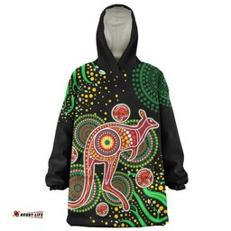 Australia Kangaroo Aboriginal Custom Aboriginal Plant With Kangaroo Colorful Art Wearable Blanket Hoodie Aussie Oodie