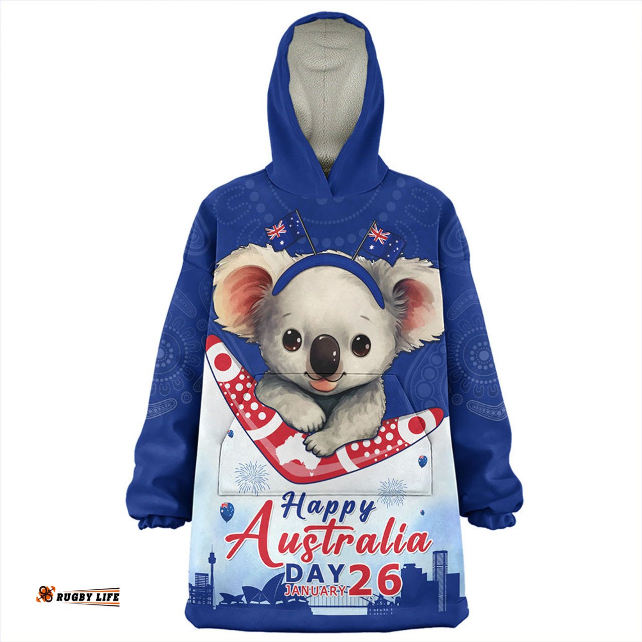 Australia Happy Australia Day Koala With Boomerang Edition Wearable Blanket Hoodie Aussie Oodie