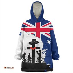 Australia Anzac Day Anzac Day With Map And Flag Australia Wearable Blanket Hoodie Aussie Oodie
