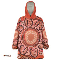 Australia Dot Painting Inspired Aboriginal Big Flower Painting With Aboriginal Dot Wearable Blanket Hoodie Aussie Oodie