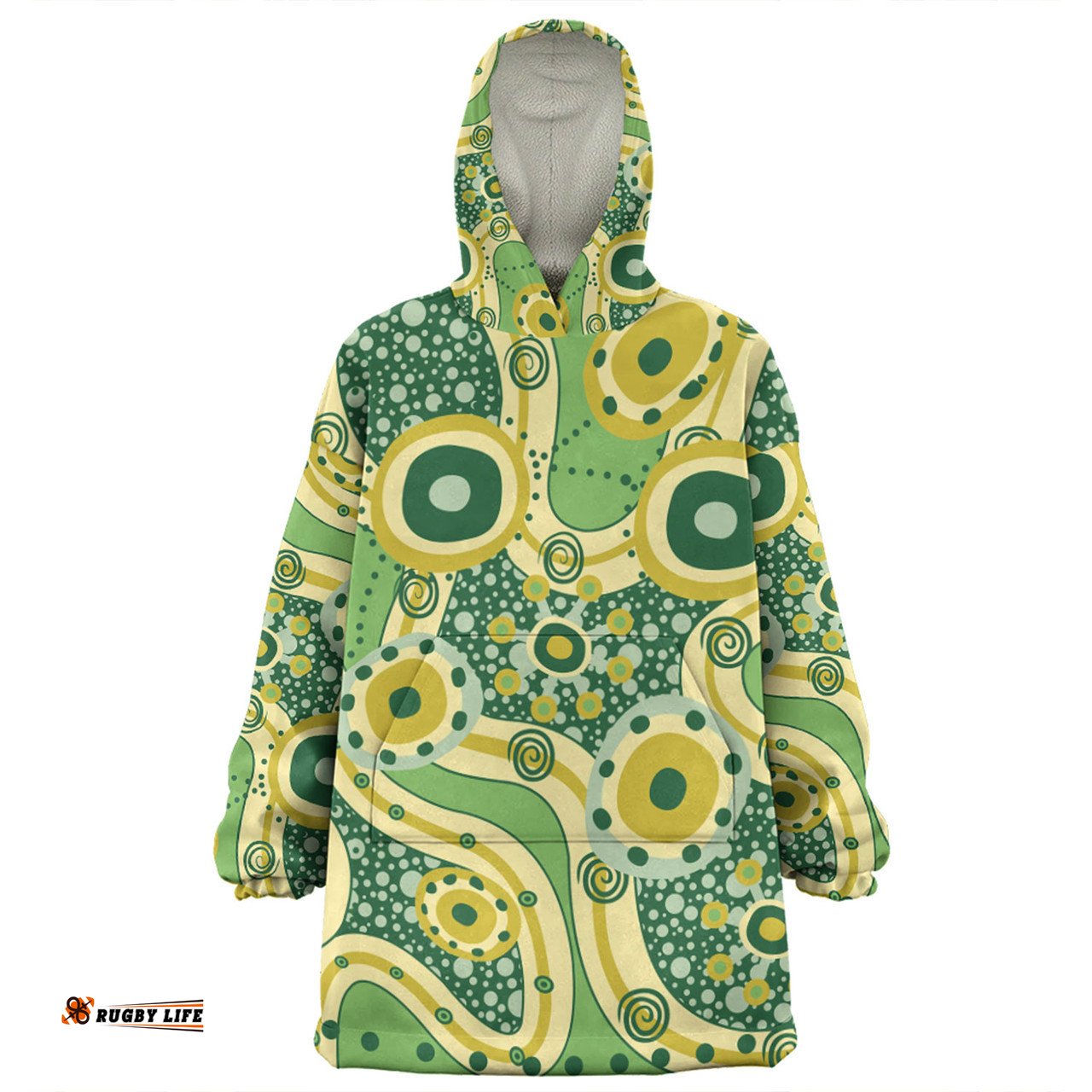 Australia Aboriginal Yellow Aboriginal Dot Art Inspired Wearable Blanket Hoodie Aussie Oodie